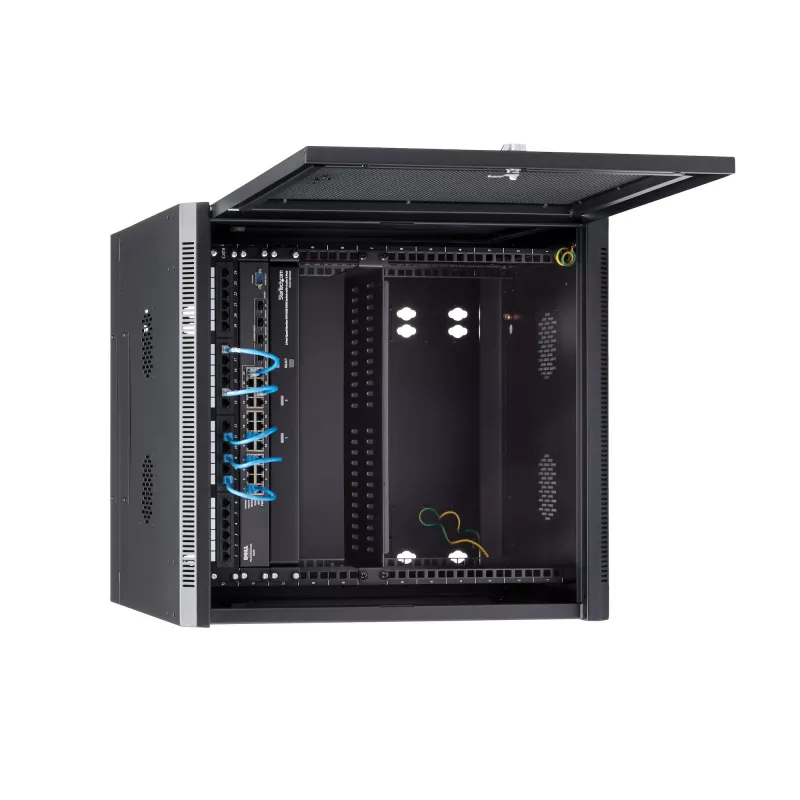 StarTech.com armario de red de montaje en pared 4 postes 12U con bandeja 1U, rack de servidor de pared abatible de 19