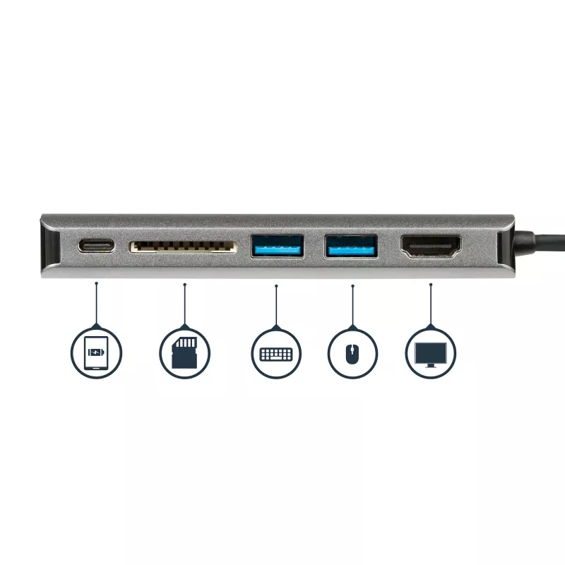 Adaptador multipuerto USB-C StarTech.com, dock USB-C portátil a HDMI 4K, hub USB 3.0 de 2 puertos, SD/SDHC, GbE, 60W PD Pass-Through - USB Type-C/Thunderbolt 3 - SUSTITUIDO POR DKT30CHSDPD1