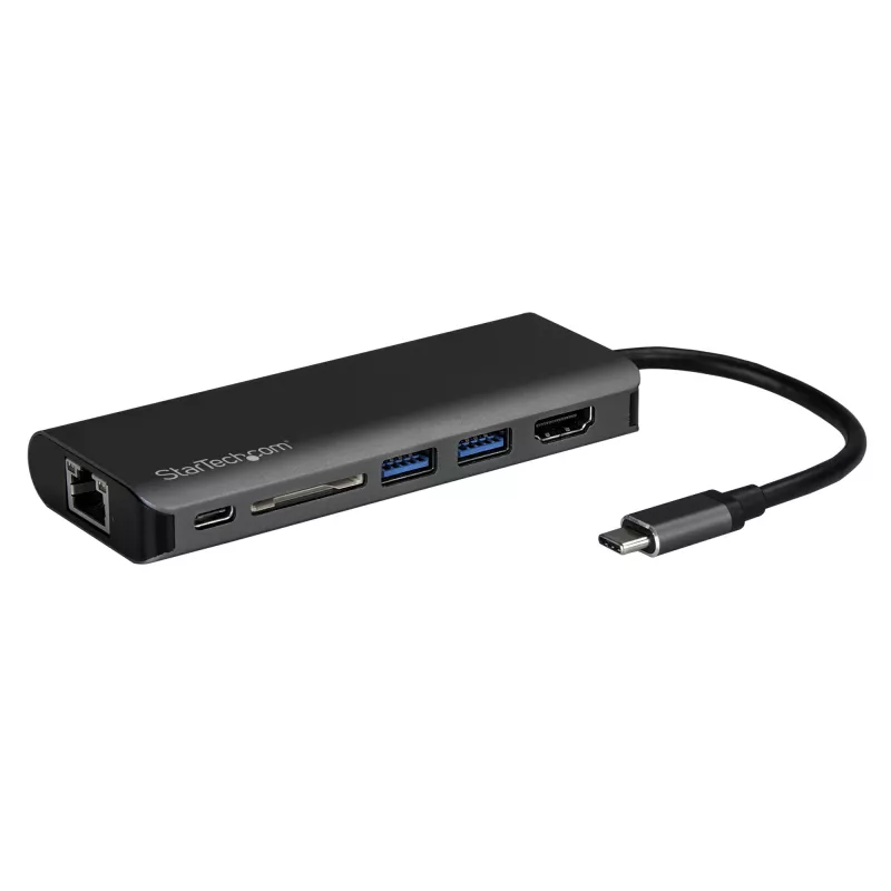 Adaptador multipuerto USB-C StarTech.com, dock USB-C portátil a HDMI 4K, hub USB 3.0 de 2 puertos, SD/SDHC, GbE, 60W PD Pass-Through - USB Type-C/Thunderbolt 3 - SUSTITUIDO POR DKT30CHSDPD1