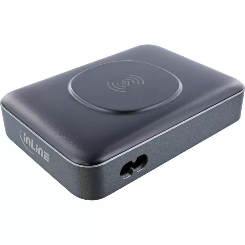 InLine Qi Powerstation Multiport cargador, 4x USB-C + 2x USB-A, GaN 100 W, carga inalámbrica 15 W, negro (31517K)