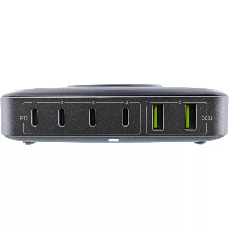 InLine Qi Powerstation Multiport cargador, 4x USB-C + 2x USB-A, GaN 100 W, carga inalámbrica 15 W, negro (31517K)