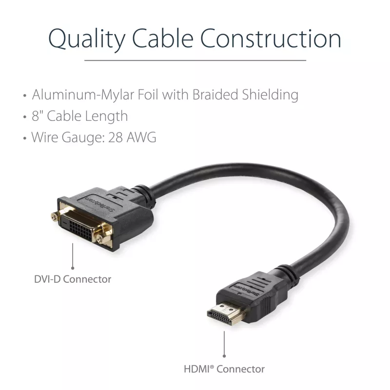 Adaptador de cable de vídeo HDMI a DVI-D de 8in StarTech.com – HDMI conector macho a DVI conector hembra
