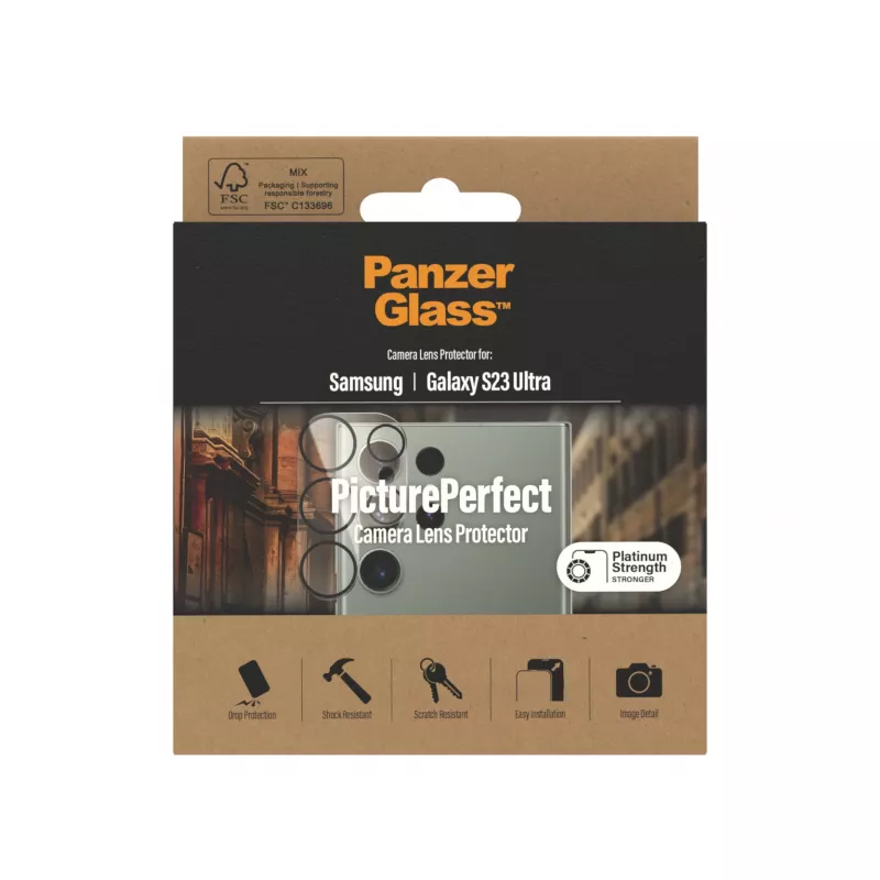 Protector de objetivo de cámara PanzerGlass Samsung Galaxy S23 Ultra resistente a arañazos y golpes