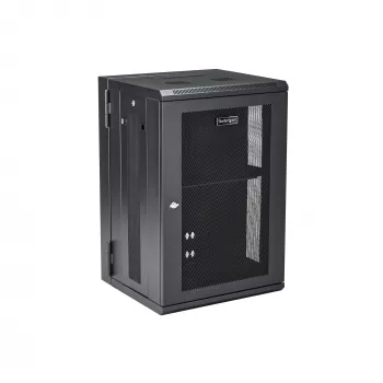 Armario de red de montaje en pared StarTech.com 4 postes 18U con bandeja 1U, rack de servidor de pared abatible de 19 pulgadas para equipos de datos/AV/electrónica/informática, carcasa de rack ventilada flexible