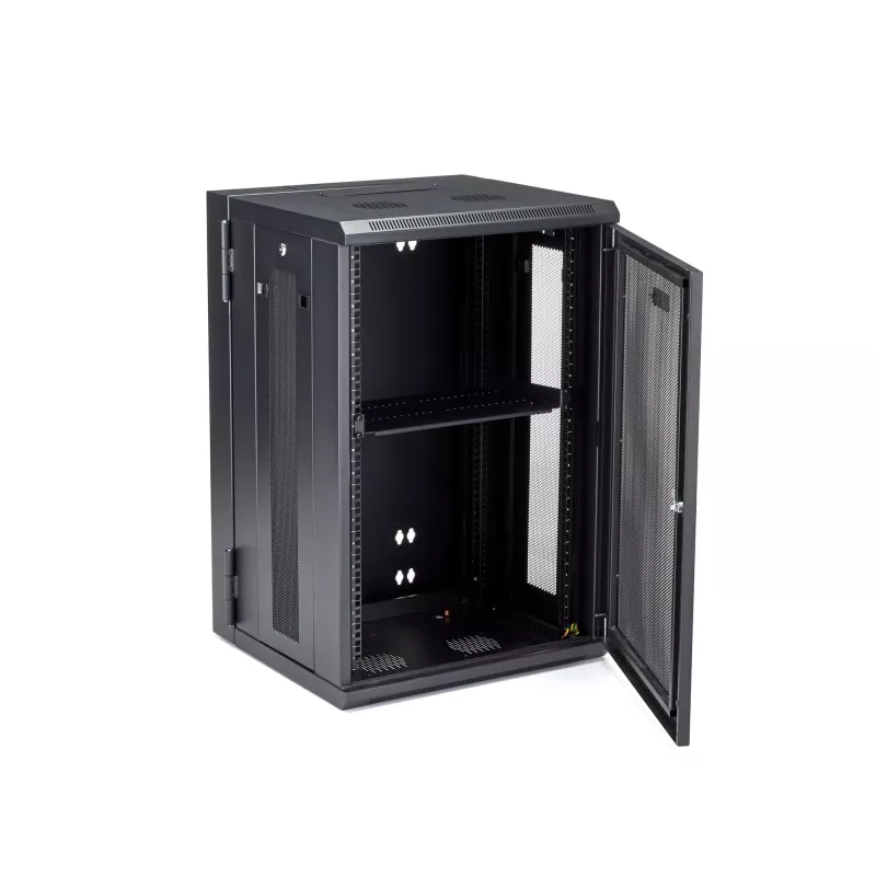 Armario de red de montaje en pared StarTech.com 4 postes 18U con bandeja 1U, rack de servidor de pared abatible de 19 pulgadas para equipos de datos/AV/electrónica/informática, carcasa de rack ventilada flexible