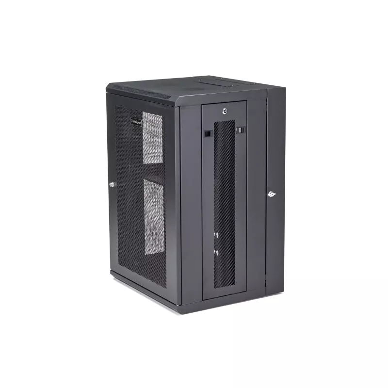 Armario de red de montaje en pared StarTech.com 4 postes 18U con bandeja 1U, rack de servidor de pared abatible de 19 pulgadas para equipos de datos/AV/electrónica/informática, carcasa de rack ventilada flexible