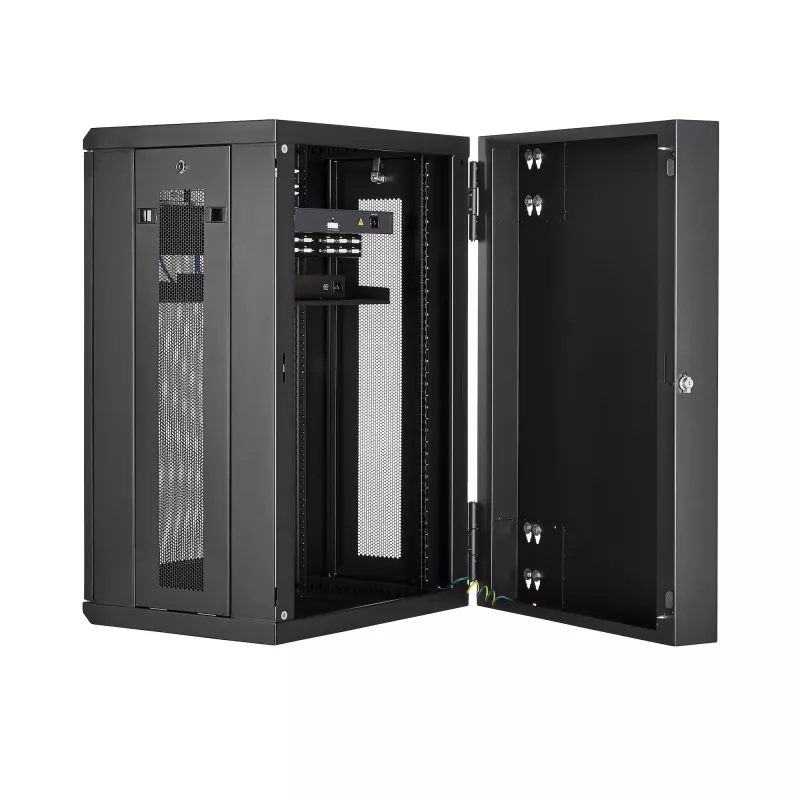 Armario de red de montaje en pared StarTech.com 4 postes 18U con bandeja 1U, rack de servidor de pared abatible de 19 pulgadas para equipos de datos/AV/electrónica/informática, carcasa de rack ventilada flexible