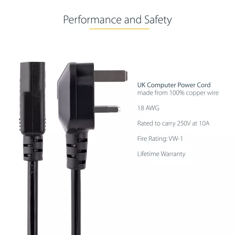 Cable de alimentación de ordenador UK StarTech.com de 10ft (3m), 18AWG, BS 1363 a C13, 10A 250V, cable de alimentación de repuesto negro, cable de alimentación UK / cable de alimentación de PC, cable de alimentación de TV/monitor
