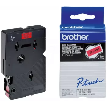 Cinta de etiquetar 9 mm Brother TC491 negro sobre rojo