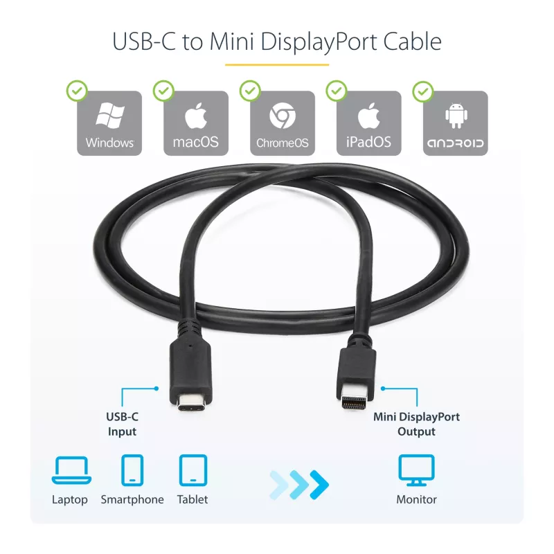 Cable USB-C a Mini DisplayPort StarTech.com – 1 m (3,3 ft.), 4K 60 Hz – negro