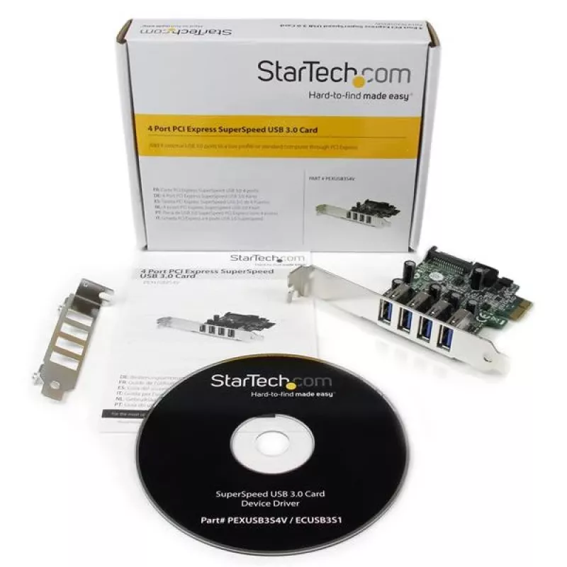 Adaptador de tarjeta controladora StarTech.com 4 puertos PCI Express PCIe SuperSpeed USB 3.0 con UASP – Alimentación SATA