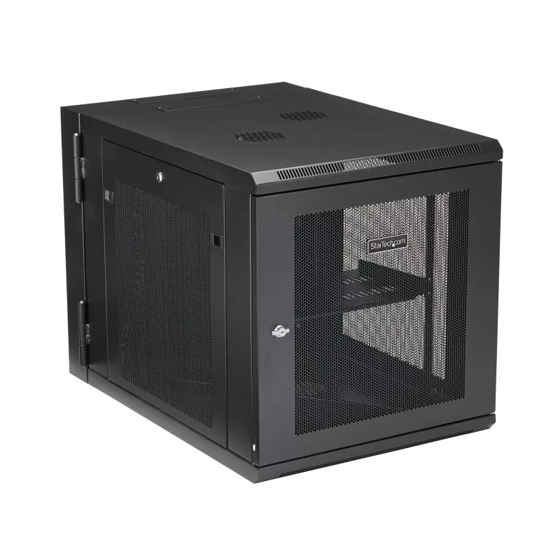 Armario de red de montaje en pared StarTech.com 4 postes 12U con estante 1U, rack de servidor de pared abatible de 19 pulgadas para equipos de datos / AV / electrónica / informática, carcasa de rack ventilada flexible