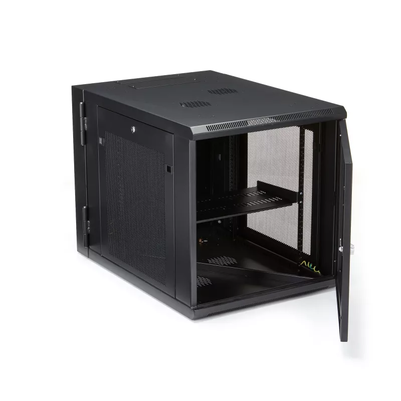 Armario de red de montaje en pared StarTech.com 4 postes 12U con estante 1U, rack de servidor de pared abatible de 19 pulgadas para equipos de datos / AV / electrónica / informática, carcasa de rack ventilada flexible