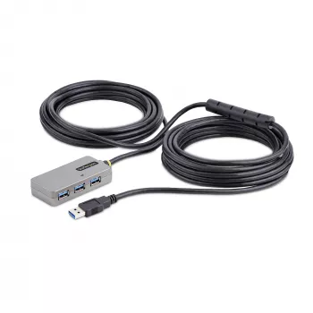 Hub extensor USB StarTech.com, cable de extensión USB 3.0 de 10m con hub USB-A de 4 puertos, cable repetidor USB activo/alimentado por bus, fuente de alimentación de 20W opcional incluida, protección ESD