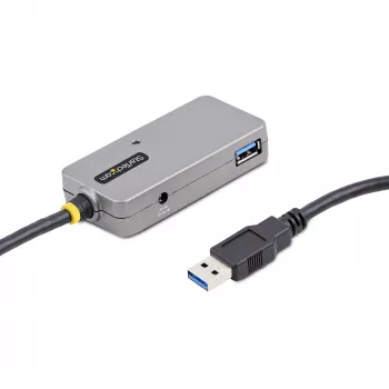 Hub extensor USB StarTech.com, cable de extensión USB 3.0 de 10m con hub USB-A de 4 puertos, cable repetidor USB activo/alimentado por bus, fuente de alimentación de 20W opcional incluida, protección ESD