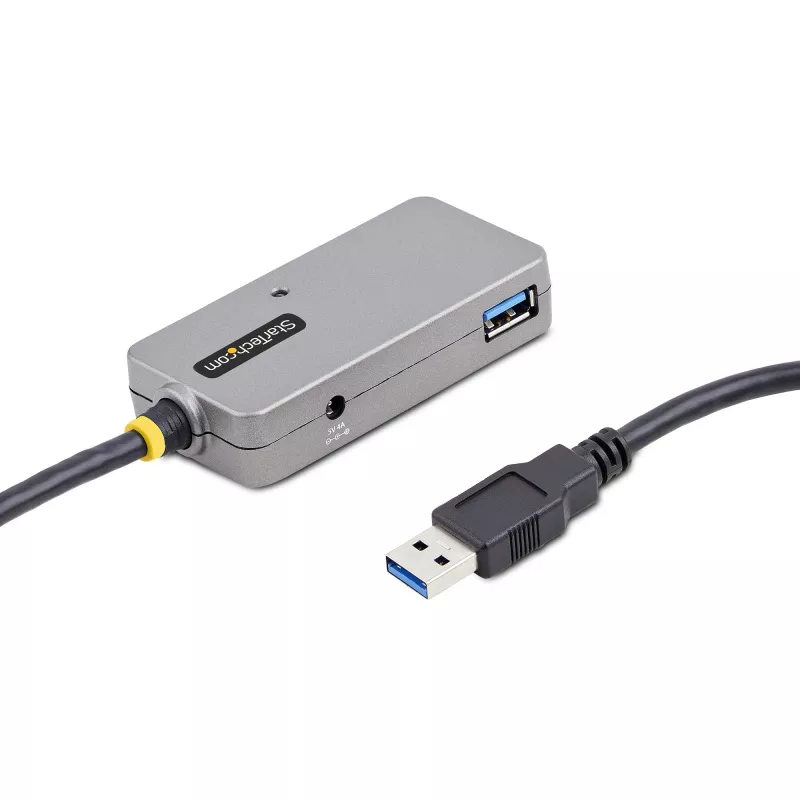 Hub extensor USB StarTech.com, cable de extensión USB 3.0 de 10m con hub USB-A de 4 puertos, cable repetidor USB activo/alimentado por bus, fuente de alimentación de 20W opcional incluida, protección ESD