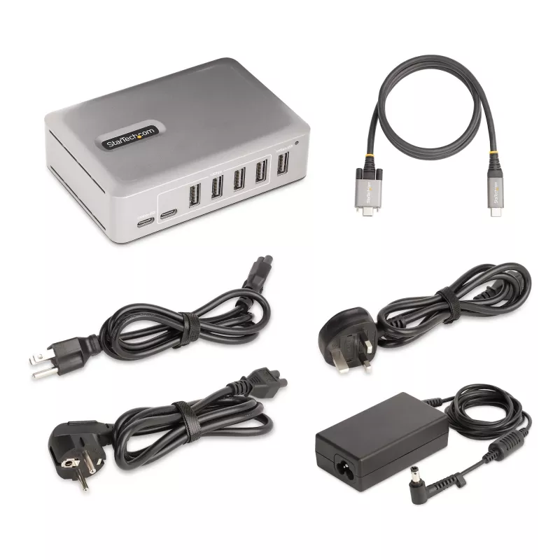 Hub USB-C de 7 puertos StarTech.com - 5x USB-A + 2x USB-C - Self-Powered con fuente de alimentación de 65W - USB 3.1 10Gbps - Hub USB para sobremesa/portátil con cable de bloqueo certificado USB-IF de 3ft - Hub USB C