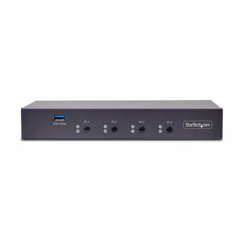 Conmutador KM de 4 puertos StarTech.com con conmutación de ratón, conmutador USB para teclado/ratón, audio de 3,5mm/USB, uso compartido de periféricos para 4 ordenadores, conforme a TAA