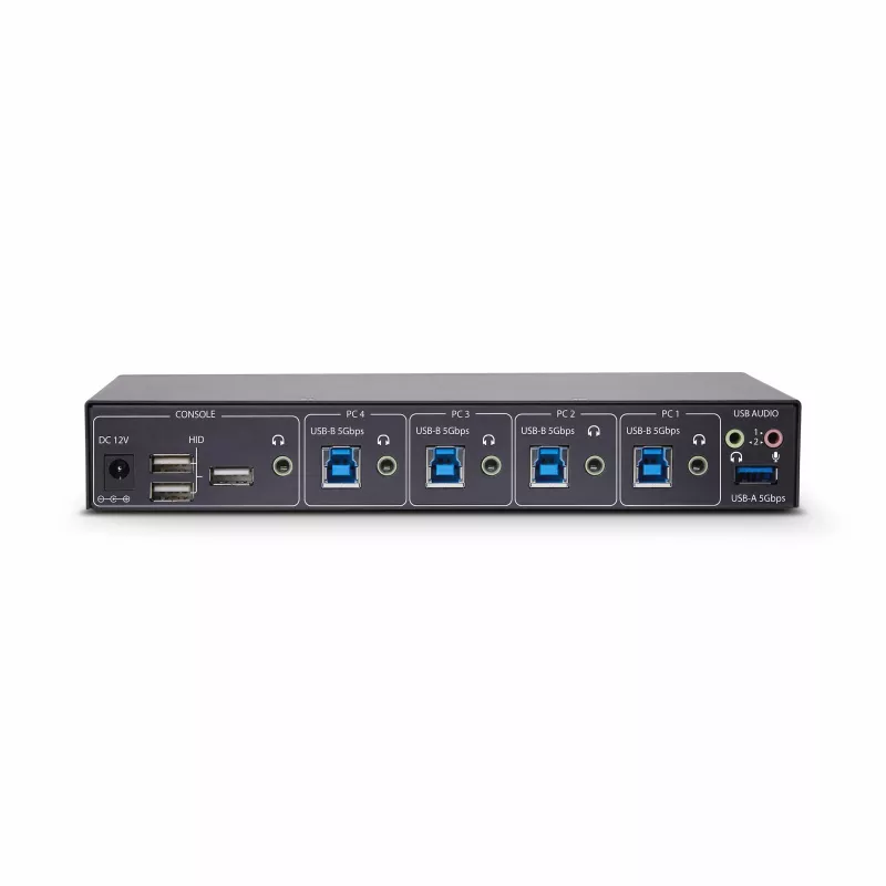 Conmutador KM de 4 puertos StarTech.com con conmutación de ratón, conmutador USB para teclado/ratón, audio de 3,5mm/USB, uso compartido de periféricos para 4 ordenadores, conforme a TAA