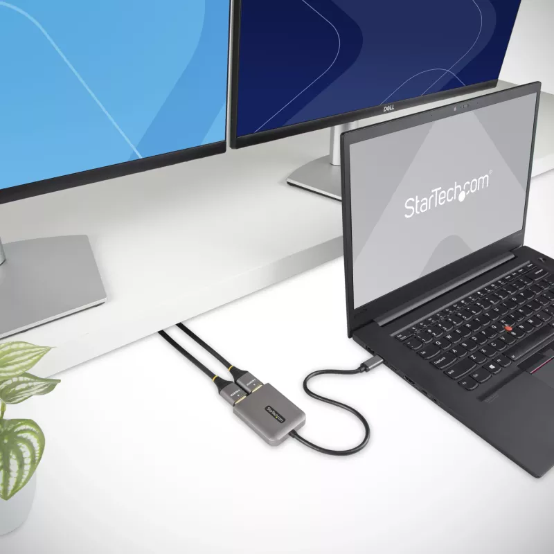 Hub MST USB-C a doble HDMI StarTech.com - Doble HDMI 4K 60Hz - Adaptador multipantalla USB Type-C para portátil con cable de 30cm - Hub de transporte multi-stream DP 1.4 - Splitter USB-C a HDMI