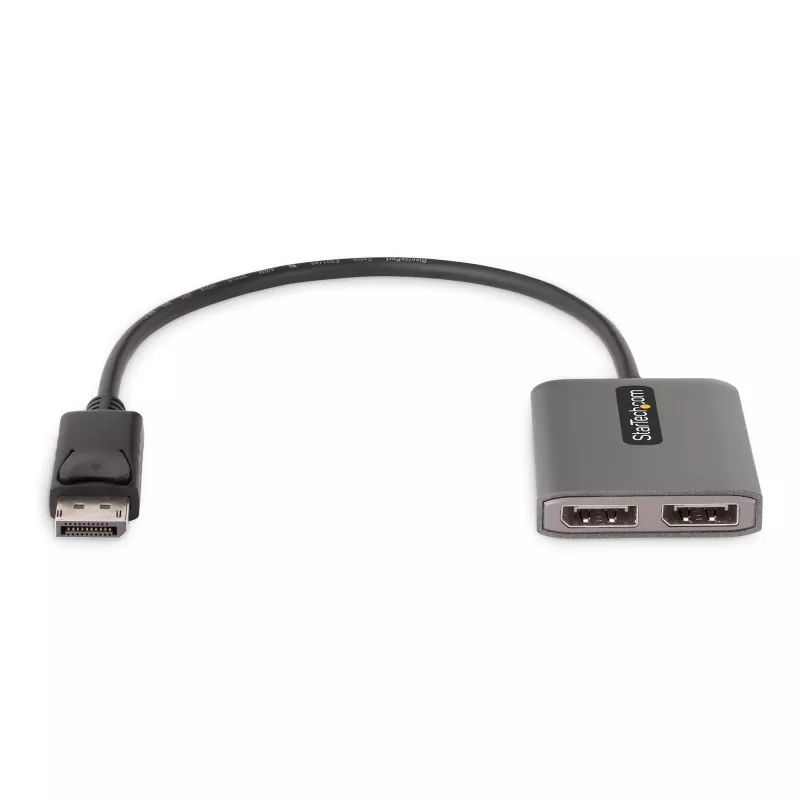 StarTech.com hub DisplayPort MST de 2 puertos, doble 4K 60Hz, adaptador DP a 2x monitor DisplayPort, adaptador de vídeo multipantalla DP 1.4, cable integrado de 30 cm, alimentado por USB, solo Windows