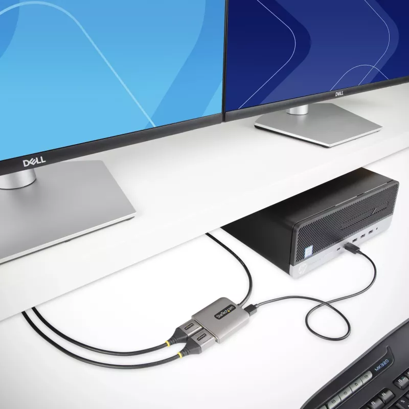 StarTech.com hub DisplayPort MST de 2 puertos, doble 4K 60Hz, adaptador DP a 2x monitor DisplayPort, adaptador de vídeo multipantalla DP 1.4, cable integrado de 30 cm, alimentado por USB, solo Windows