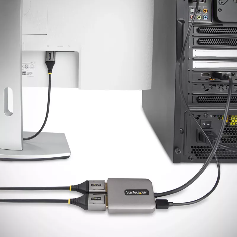 StarTech.com hub DisplayPort MST de 2 puertos, doble 4K 60Hz, adaptador DP a 2x monitor DisplayPort, adaptador de vídeo multipantalla DP 1.4, cable integrado de 30 cm, alimentado por USB, solo Windows