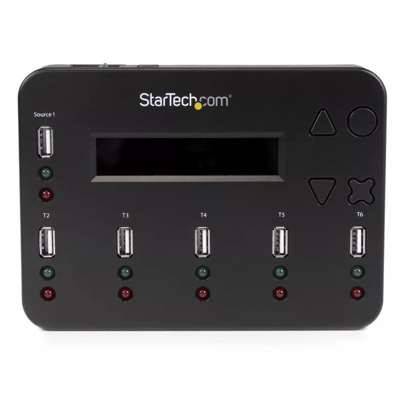 StarTech.com duplicador y borrador de memorias USB independiente de 1 a 5, copiador de unidades flash USB múltiples, copia de sistema y archivos y de unidad completa a 1,5 GB/min, borrado individual y de 3 pasadas, pantalla LCD – TAA