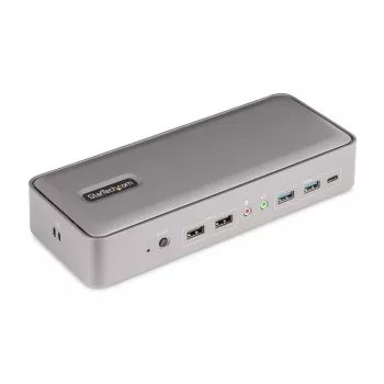 StarTech.com estación de acoplamiento KVM USB-C para dos portátiles, dock DisplayPort de doble monitor 4K 60Hz, hub USB de 5 puertos, GbE, Power Delivery de 90W/45W a dos portátiles, Windows/Mac, dock KVM de 2 hosts - TAA