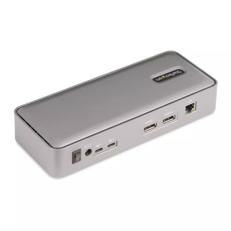 StarTech.com estación de acoplamiento KVM USB-C para dos portátiles, dock DisplayPort de doble monitor 4K 60Hz, hub USB de 5 puertos, GbE, Power Delivery de 90W/45W a dos portátiles, Windows/Mac, dock KVM de 2 hosts - TAA