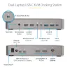 StarTech.com estación de acoplamiento KVM USB-C para dos portátiles, dock DisplayPort de doble monitor 4K 60Hz, hub USB de 5 puertos, GbE, Power Delivery de 90W/45W a dos portátiles, Windows/Mac, dock KVM de 2 hosts - TAA