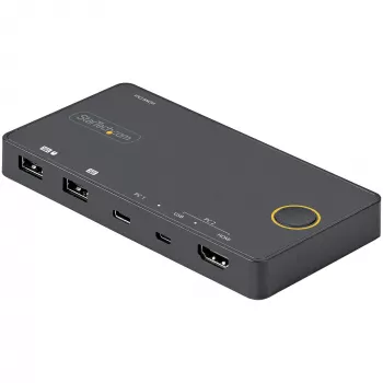 StarTech.com switch KVM híbrido USB-A + HDMI y USB-C de 2 puertos - monitor único HDMI 2.0 4K 60Hz - switch KVM HDMI compacto para sobremesa y/o portátil - alimentado por bus USB - compatible con Thunderbolt 3