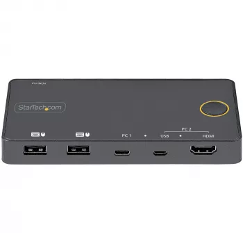 StarTech.com switch KVM híbrido USB-A + HDMI y USB-C de 2 puertos - monitor único HDMI 2.0 4K 60Hz - switch KVM HDMI compacto para sobremesa y/o portátil - alimentado por bus USB - compatible con Thunderbolt 3
