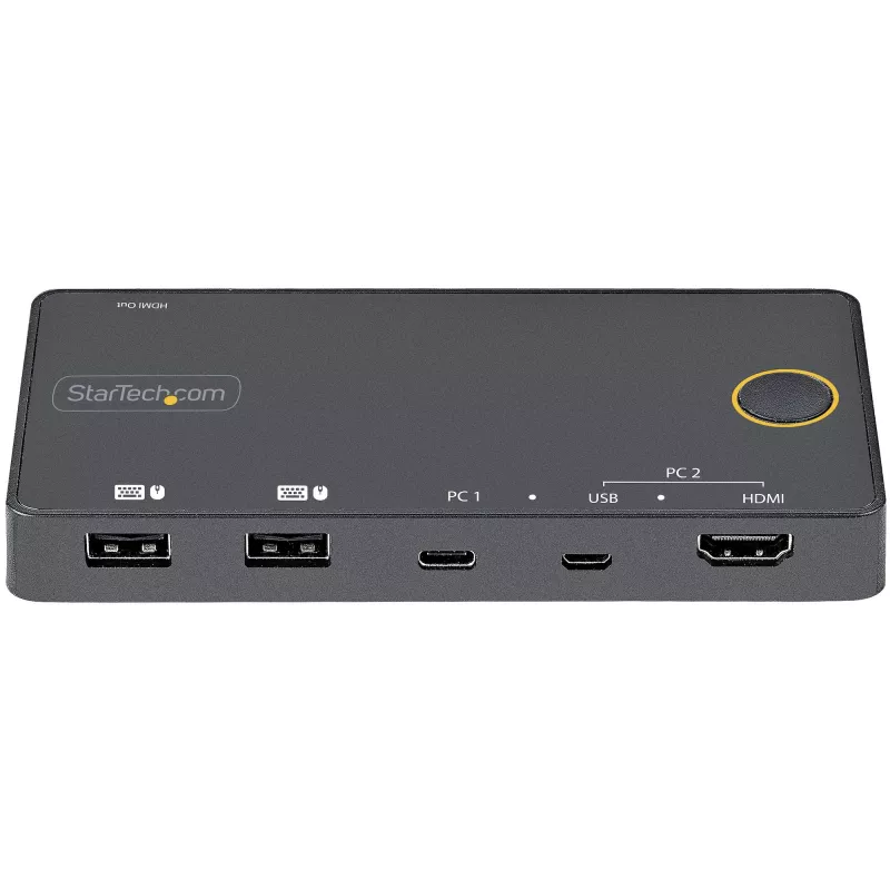StarTech.com switch KVM híbrido USB-A + HDMI y USB-C de 2 puertos - monitor único HDMI 2.0 4K 60Hz - switch KVM HDMI compacto para sobremesa y/o portátil - alimentado por bus USB - compatible con Thunderbolt 3