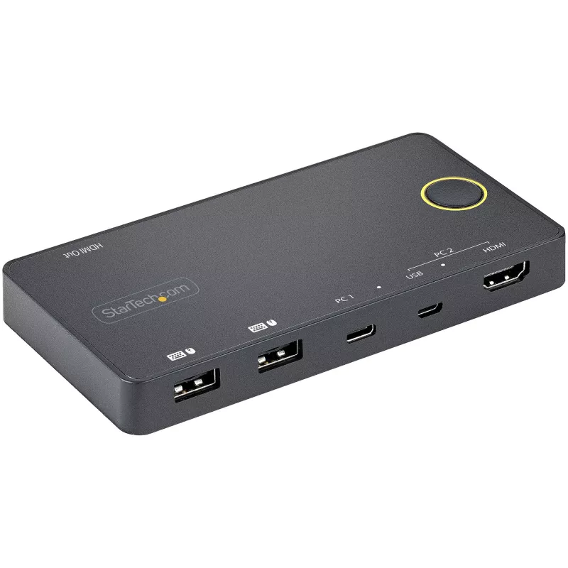 StarTech.com switch KVM híbrido USB-A + HDMI y USB-C de 2 puertos - monitor único HDMI 2.0 4K 60Hz - switch KVM HDMI compacto para sobremesa y/o portátil - alimentado por bus USB - compatible con Thunderbolt 3