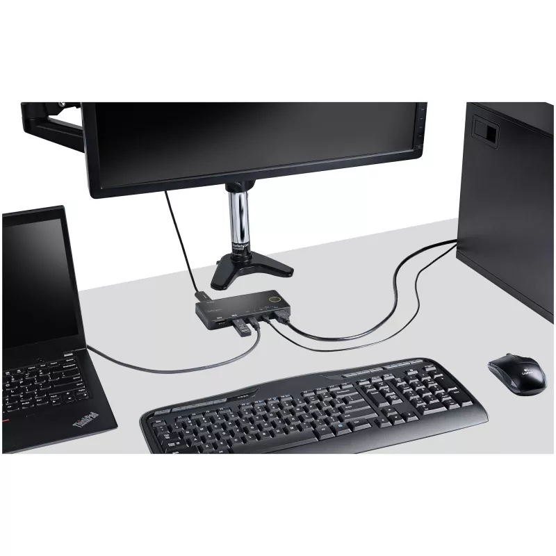 StarTech.com switch KVM híbrido USB-A + HDMI y USB-C de 2 puertos - monitor único HDMI 2.0 4K 60Hz - switch KVM HDMI compacto para sobremesa y/o portátil - alimentado por bus USB - compatible con Thunderbolt 3