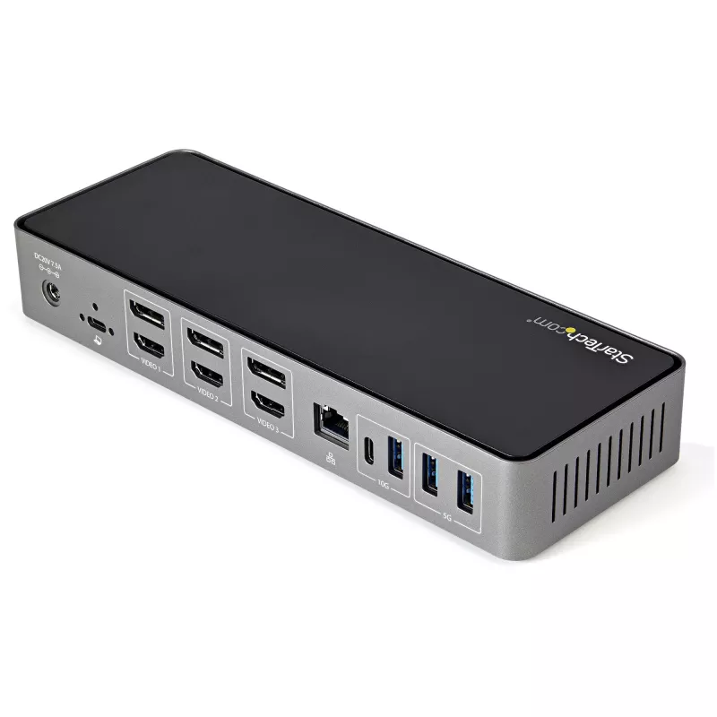 StarTech.com dock USB-C y USB-A - estación de acoplamiento universal híbrida para portátil con triple monitor DisplayPort y HDMI 4K 60Hz - Power Delivery de 85W, hub USB de 6x, GbE, audio - USB 3.1 Gen 2 10Gbps - TAA