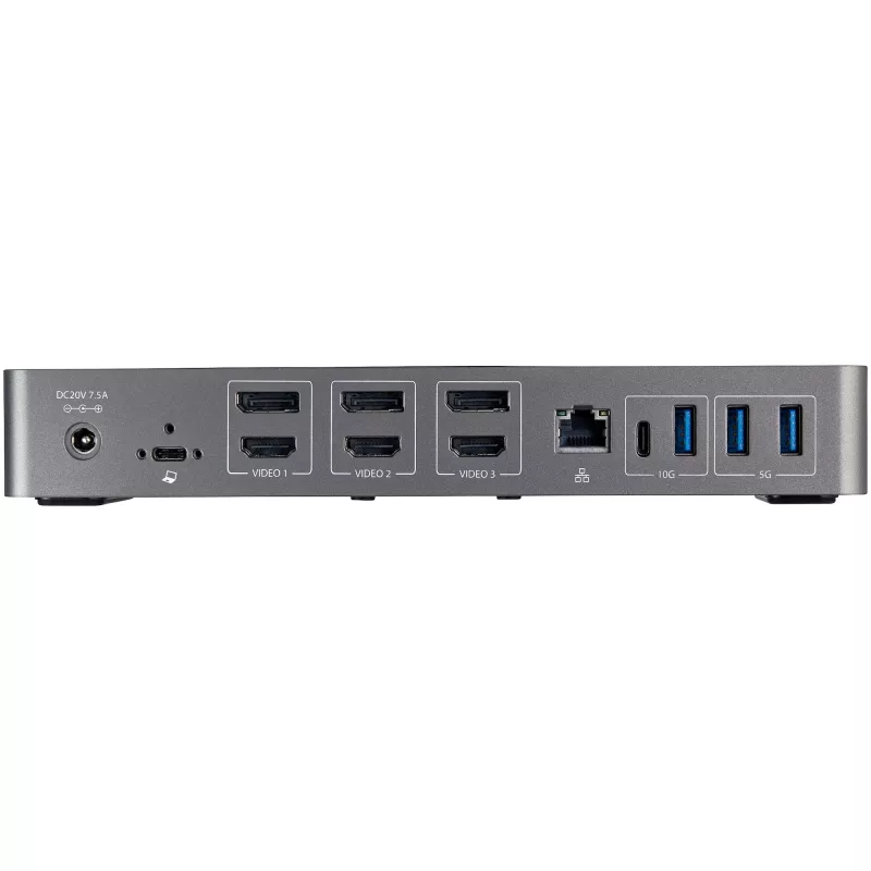 StarTech.com dock USB-C y USB-A - estación de acoplamiento universal híbrida para portátil con triple monitor DisplayPort y HDMI 4K 60Hz - Power Delivery de 85W, hub USB de 6x, GbE, audio - USB 3.1 Gen 2 10Gbps - TAA