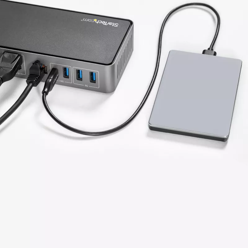 StarTech.com dock USB-C y USB-A - estación de acoplamiento universal híbrida para portátil con triple monitor DisplayPort y HDMI 4K 60Hz - Power Delivery de 85W, hub USB de 6x, GbE, audio - USB 3.1 Gen 2 10Gbps - TAA