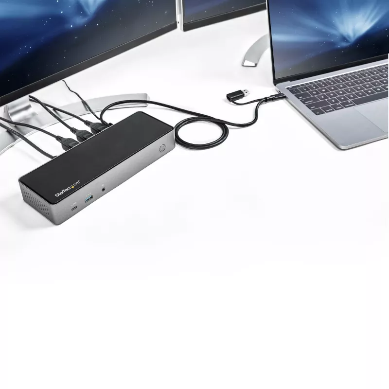 StarTech.com dock USB-C y USB-A - estación de acoplamiento universal híbrida para portátil con triple monitor DisplayPort y HDMI 4K 60Hz - Power Delivery de 85W, hub USB de 6x, GbE, audio - USB 3.1 Gen 2 10Gbps - TAA