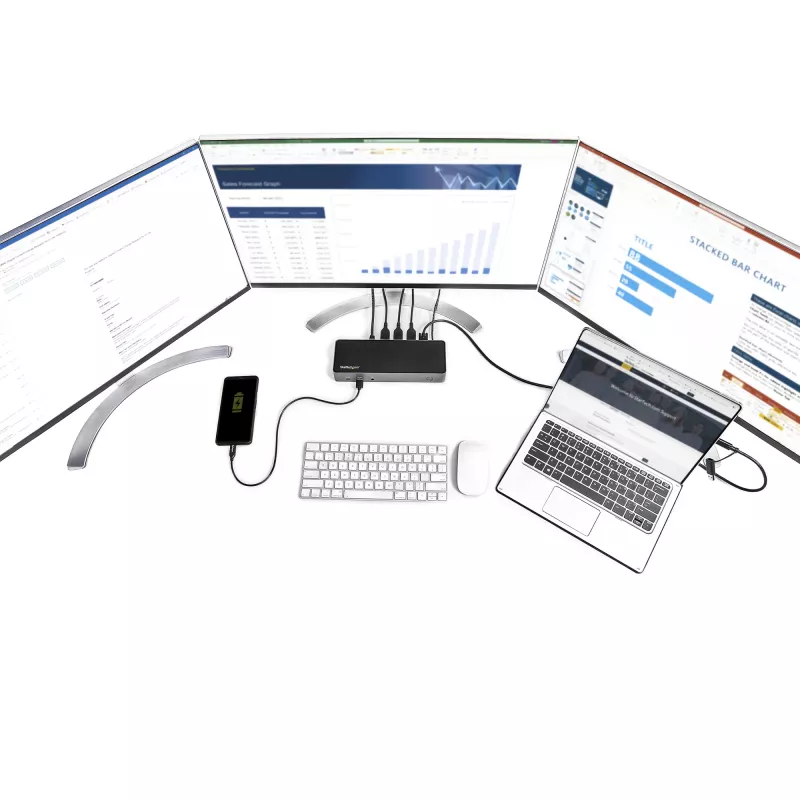 StarTech.com dock USB-C y USB-A - estación de acoplamiento universal híbrida para portátil con triple monitor DisplayPort y HDMI 4K 60Hz - Power Delivery de 85W, hub USB de 6x, GbE, audio - USB 3.1 Gen 2 10Gbps - TAA
