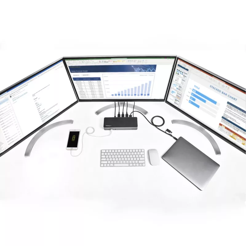 StarTech.com dock USB-C y USB-A - estación de acoplamiento universal híbrida para portátil con triple monitor DisplayPort y HDMI 4K 60Hz - Power Delivery de 85W, hub USB de 6x, GbE, audio - USB 3.1 Gen 2 10Gbps - TAA