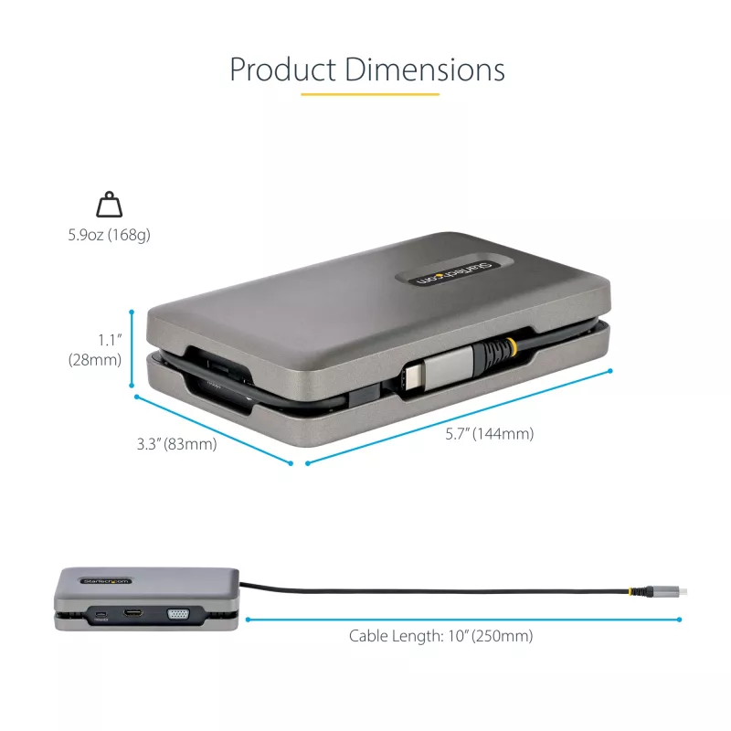 StarTech.com DKM31C3HVCPD adaptador multipuerto USB-C / base de conexión para dos monitores, 4K HDMI 2.0, VGA, vídeo USB-C DP Alt Mode, 100 W PD Pass-Through, 2x USB-A 10 Gbps, GbE, MST, gris