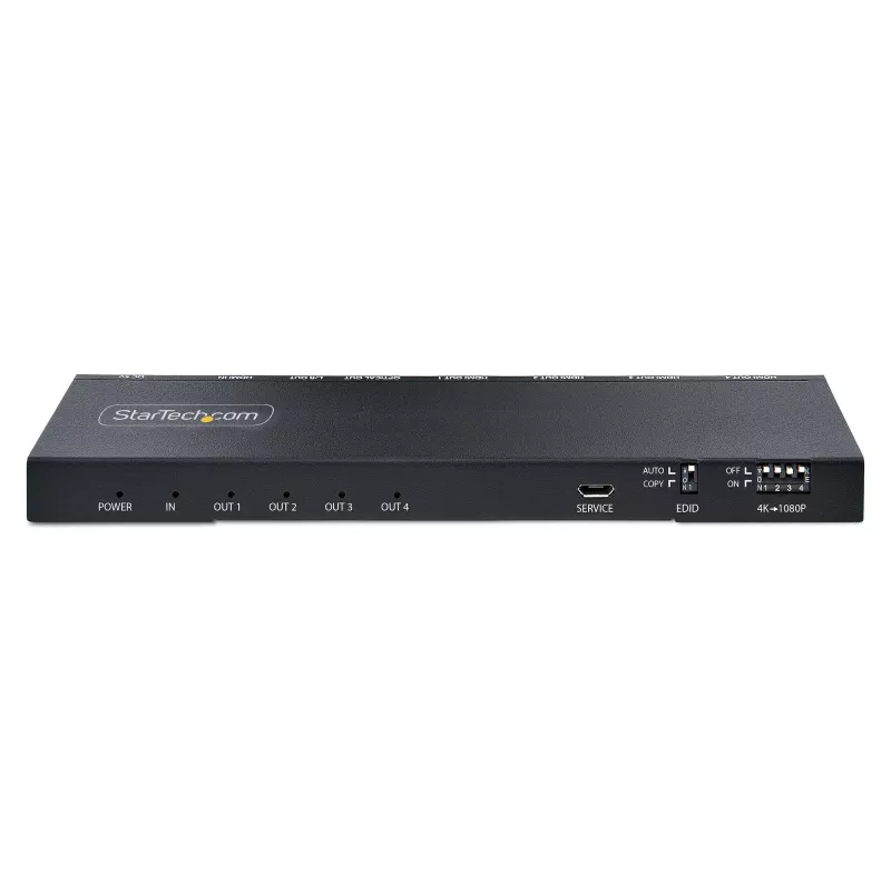 StarTech.com splitter HDMI de 4 puertos, vídeo HDMI 2.0 4K 60Hz, splitter HDMI 4K con escalador integrado, splitter HDMI 1 entrada 4 salidas, conexión de audio de 3,5 mm/óptica, splitter de pantalla/salida HDMI