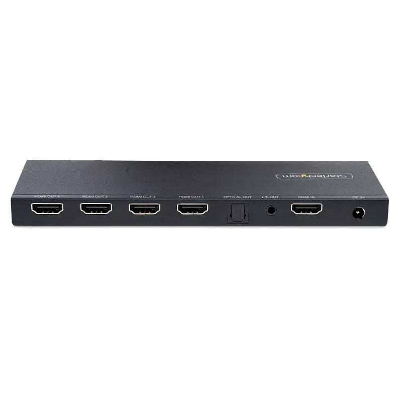 StarTech.com splitter HDMI de 4 puertos, vídeo HDMI 2.0 4K 60Hz, splitter HDMI 4K con escalador integrado, splitter HDMI 1 entrada 4 salidas, conexión de audio de 3,5 mm/óptica, splitter de pantalla/salida HDMI