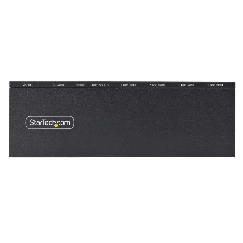 StarTech.com splitter HDMI de 4 puertos, vídeo HDMI 2.0 4K 60Hz, splitter HDMI 4K con escalador integrado, splitter HDMI 1 entrada 4 salidas, conexión de audio de 3,5 mm/óptica, splitter de pantalla/salida HDMI
