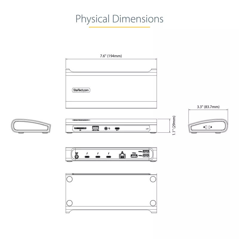StarTech.com dock Thunderbolt 4, Power Delivery de 96W, único 8K/doble monitor 4K 60Hz, 3xTB4/USB4 puertos, 4xUSB-A, SD, GbE, estación de acoplamiento Thunderbolt 4 para Windows o MacBook TB3, cable de 0,8m