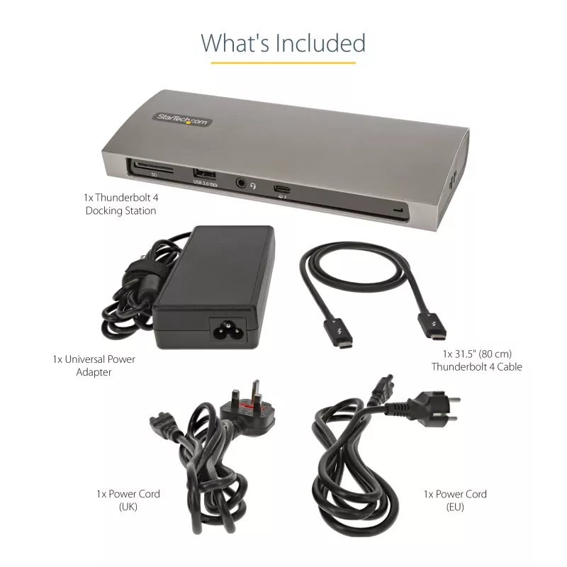 StarTech.com dock Thunderbolt 4, Power Delivery de 96W, único 8K/doble monitor 4K 60Hz, 3xTB4/USB4 puertos, 4xUSB-A, SD, GbE, estación de acoplamiento Thunderbolt 4 para Windows o MacBook TB3, cable de 0,8m