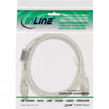 Cable de extensión USB 2.0 InLine Type-A M/H, transparente, con ferrita, 2 m