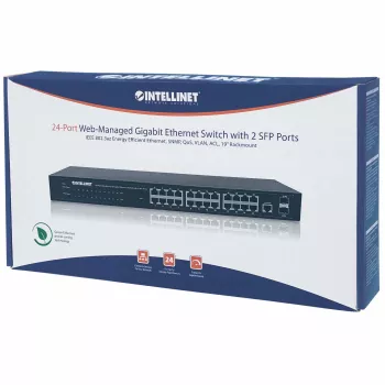 Switch de red Intellinet 24 puertos, 24 puertos (RJ45), montaje en rack, Gigabit, 4 SFP, Ethernet Web-Smart, 10/100/1000 Mbit
